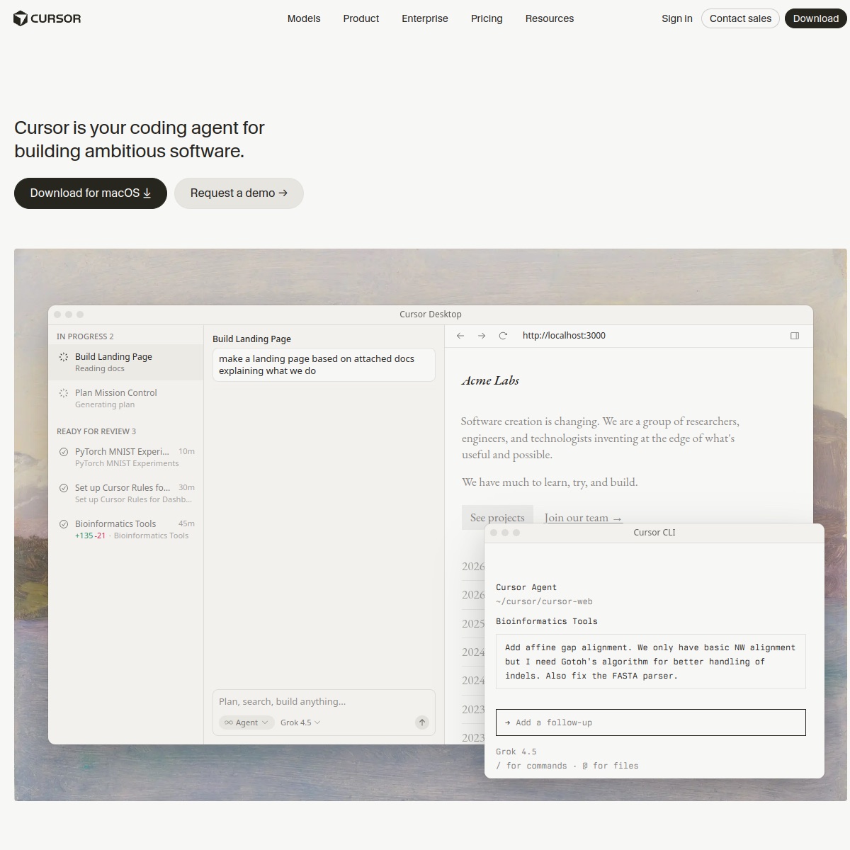 Cursor homepage screenshot