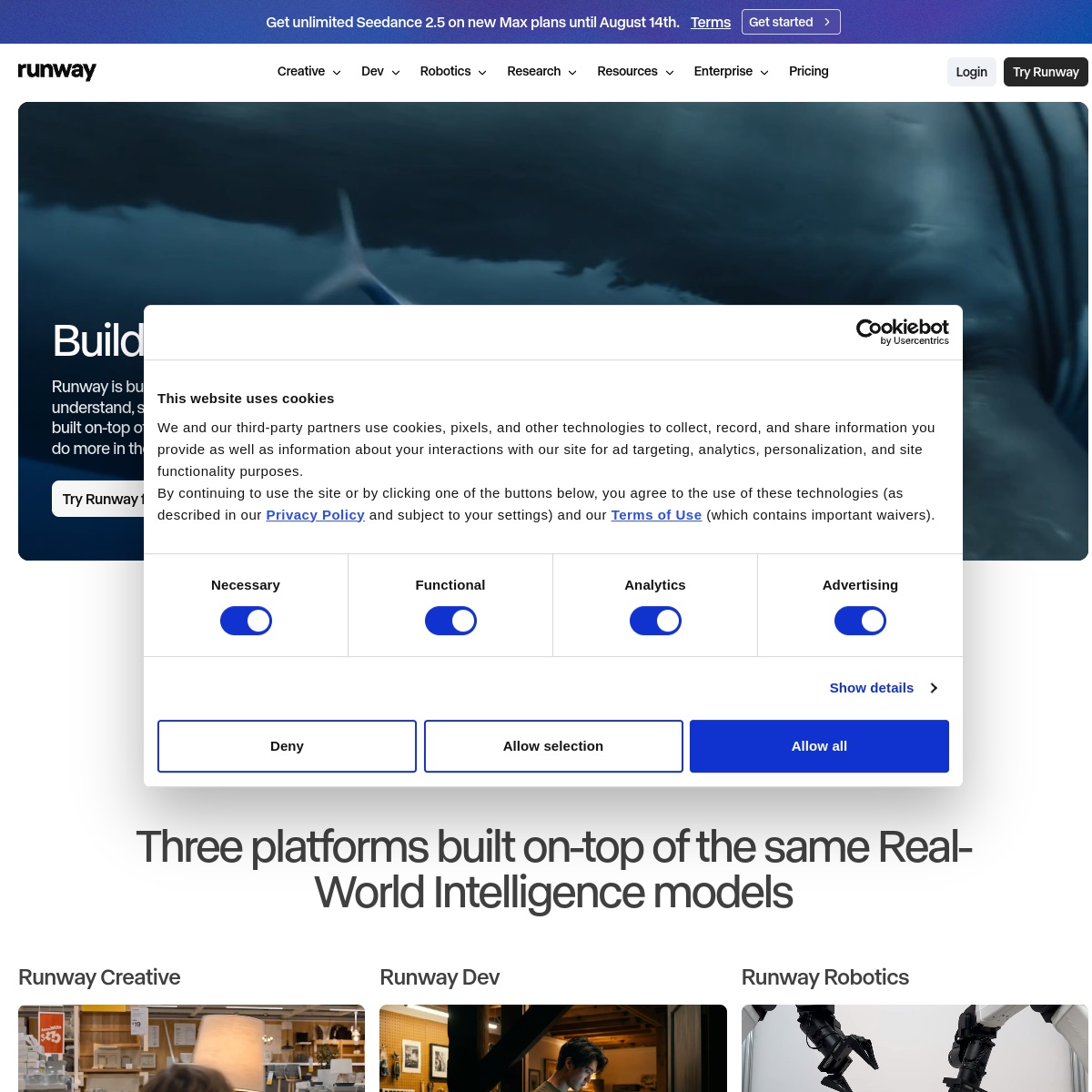 Runway ML homepage screenshot