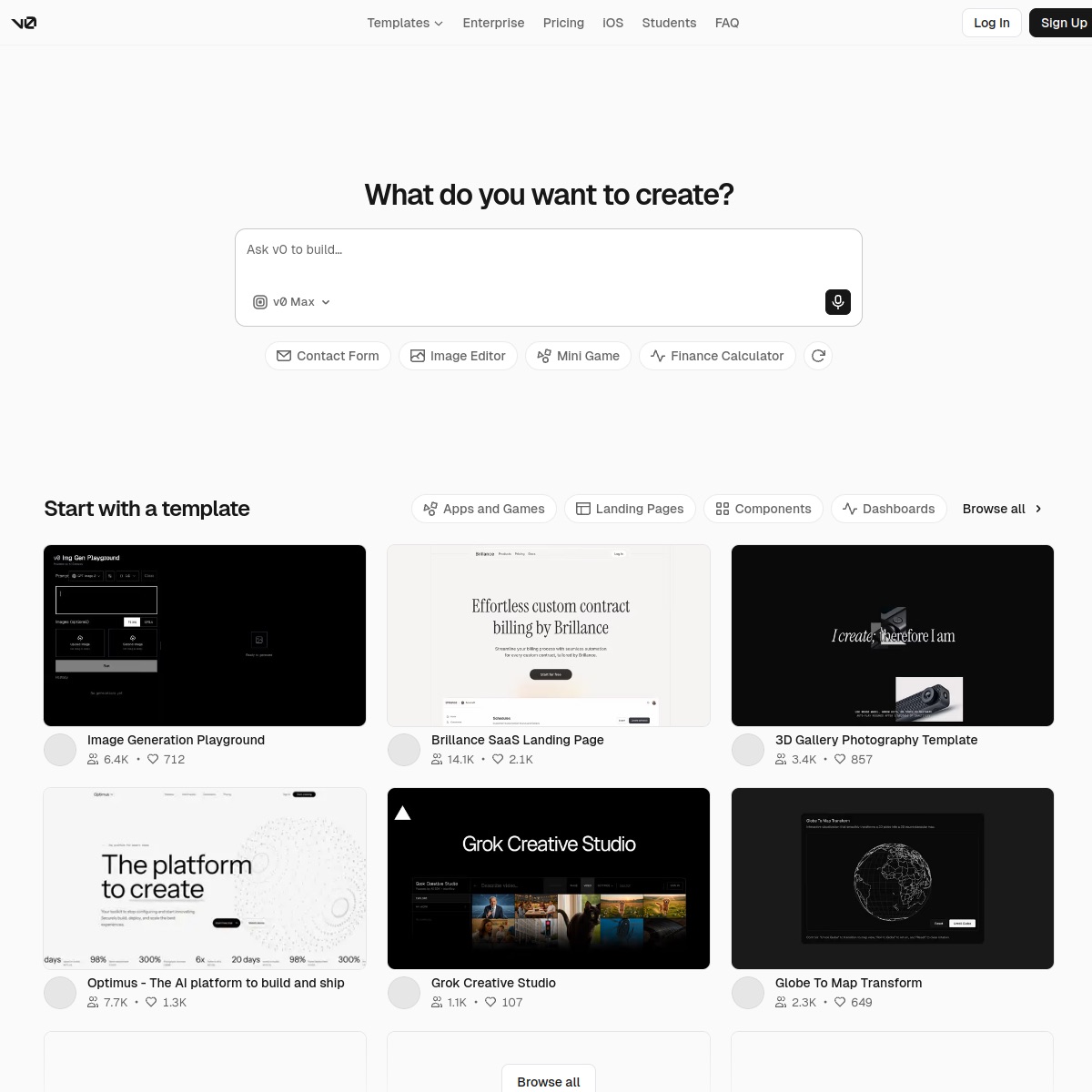 v0.dev homepage screenshot